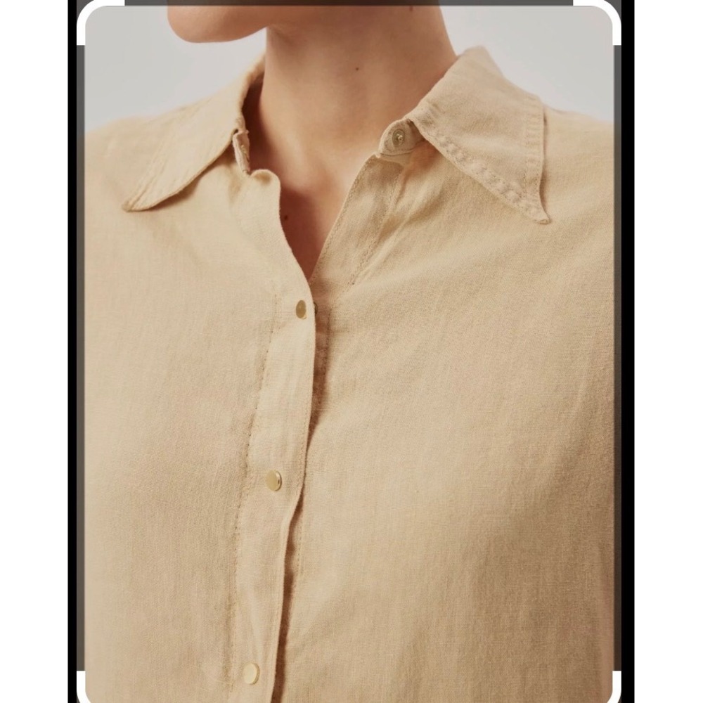 DL1961 Lisette Shirt Sand Beige Linen Blend Button Down Long Sleeve Large 8414